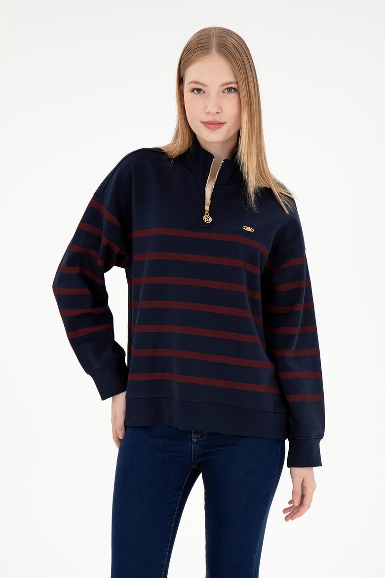 Kadın Lacivert Fermuarlı Dik Yaka Sweathirt