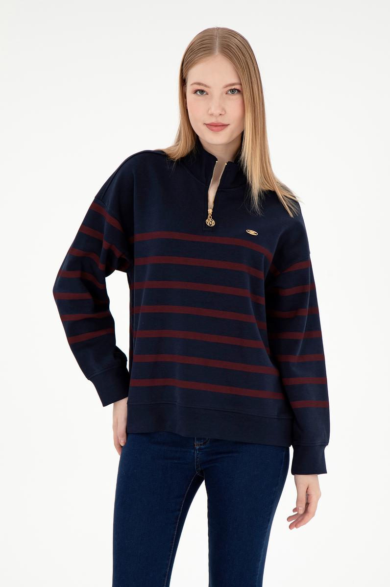 Kadın Lacivert Fermuarlı Dik Yaka Sweathirt