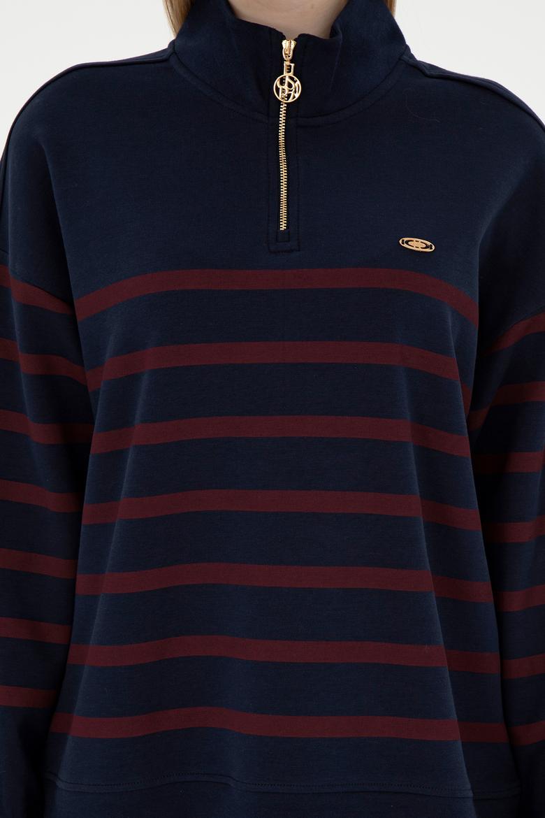 Kadın Lacivert Fermuarlı Dik Yaka Sweathirt - 50298989007