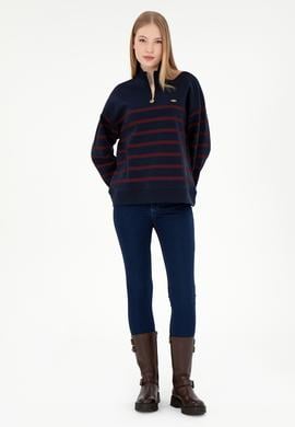 Kadın Lacivert Fermuarlı Dik Yaka Sweathirt - 50298989007