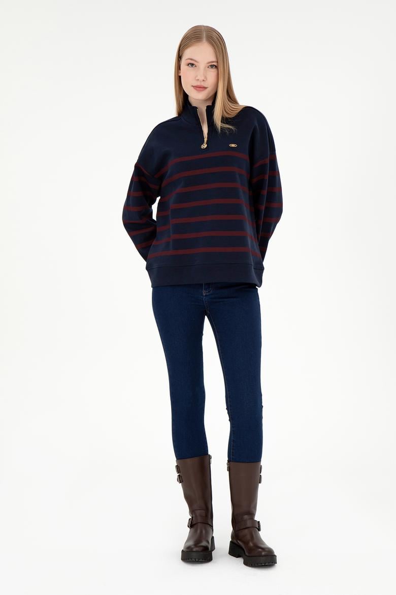 Kadın Lacivert Fermuarlı Dik Yaka Sweathirt - 50298989007