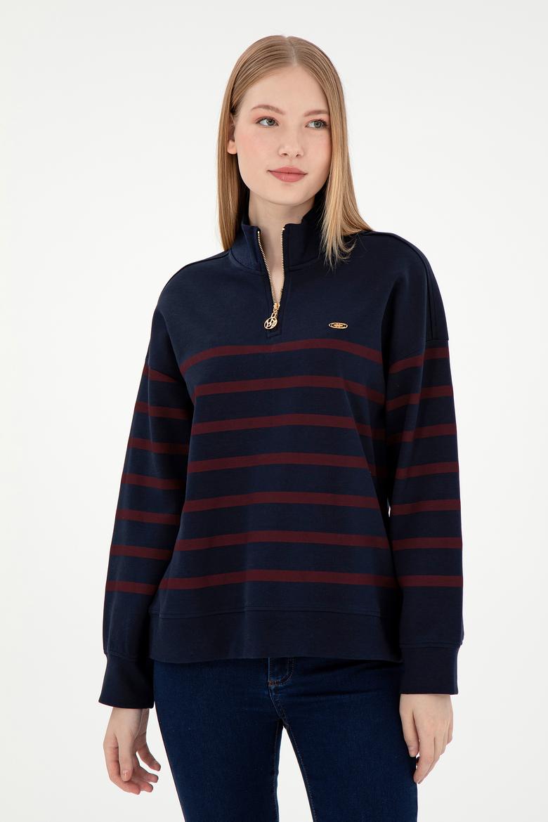 Kadın Lacivert Fermuarlı Dik Yaka Sweathirt - 50298989007