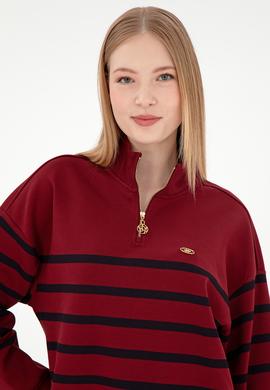 Kadın Bordo Fermuarlı Dik Yaka Sweathirt - 50298989015