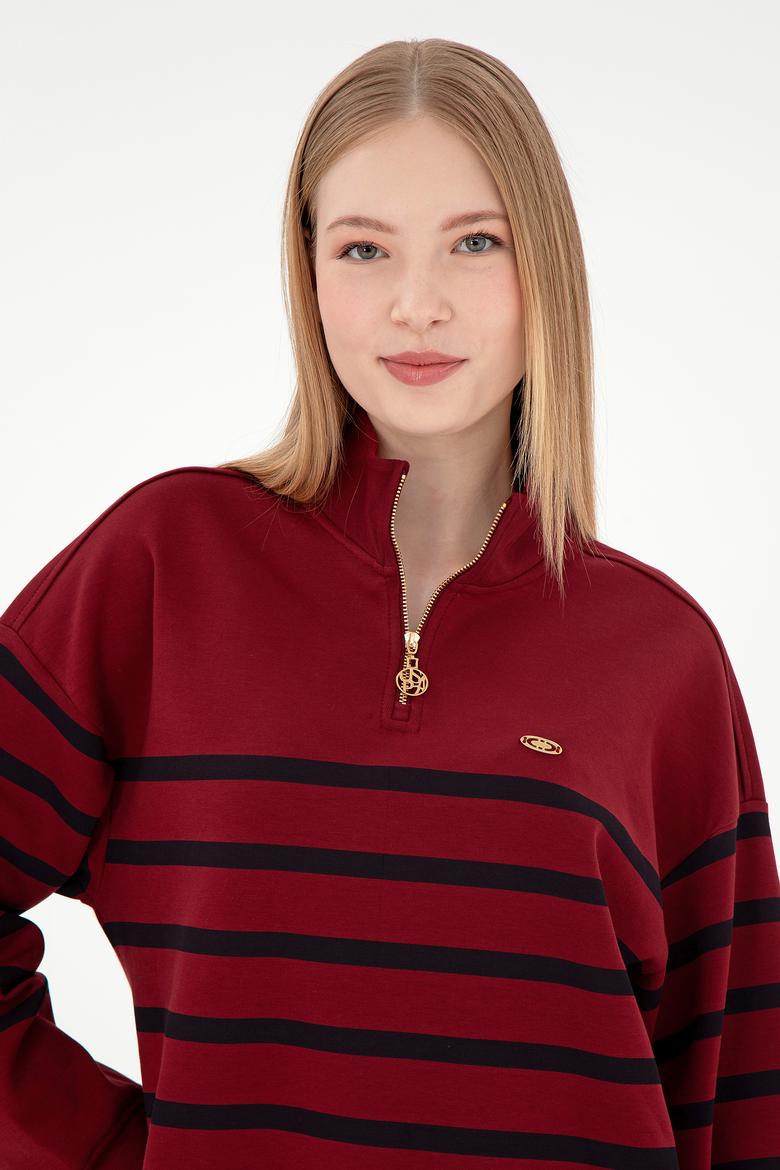 Kadın Bordo Fermuarlı Dik Yaka Sweathirt - 50298989015