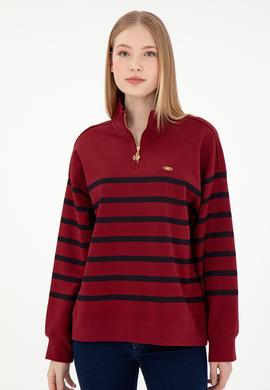 Kadın Bordo Fermuarlı Dik Yaka Sweathirt - 50298989015