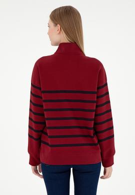 Kadın Bordo Fermuarlı Dik Yaka Sweathirt - 50298989015