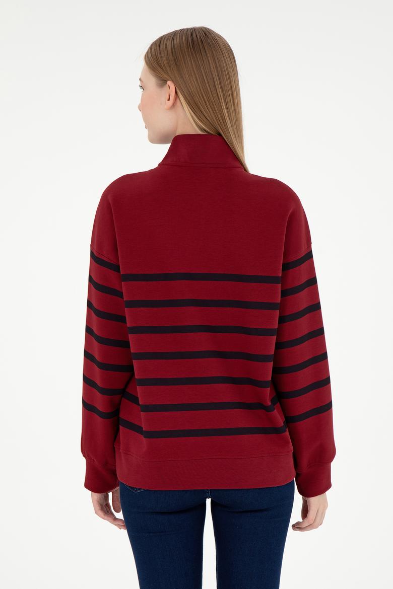 Kadın Bordo Fermuarlı Dik Yaka Sweathirt - 50298989015