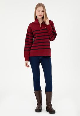 Kadın Bordo Fermuarlı Dik Yaka Sweathirt - 50298989015