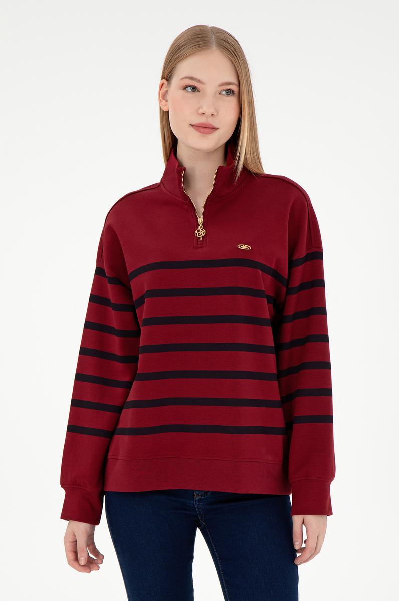 Kadın Bordo Fermuarlı Dik Yaka Sweathirt