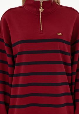 Kadın Bordo Fermuarlı Dik Yaka Sweathirt - 50298989015