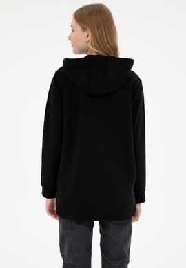 Kadın Siyah Kapüşonlu Sweatshirt - 50289545013