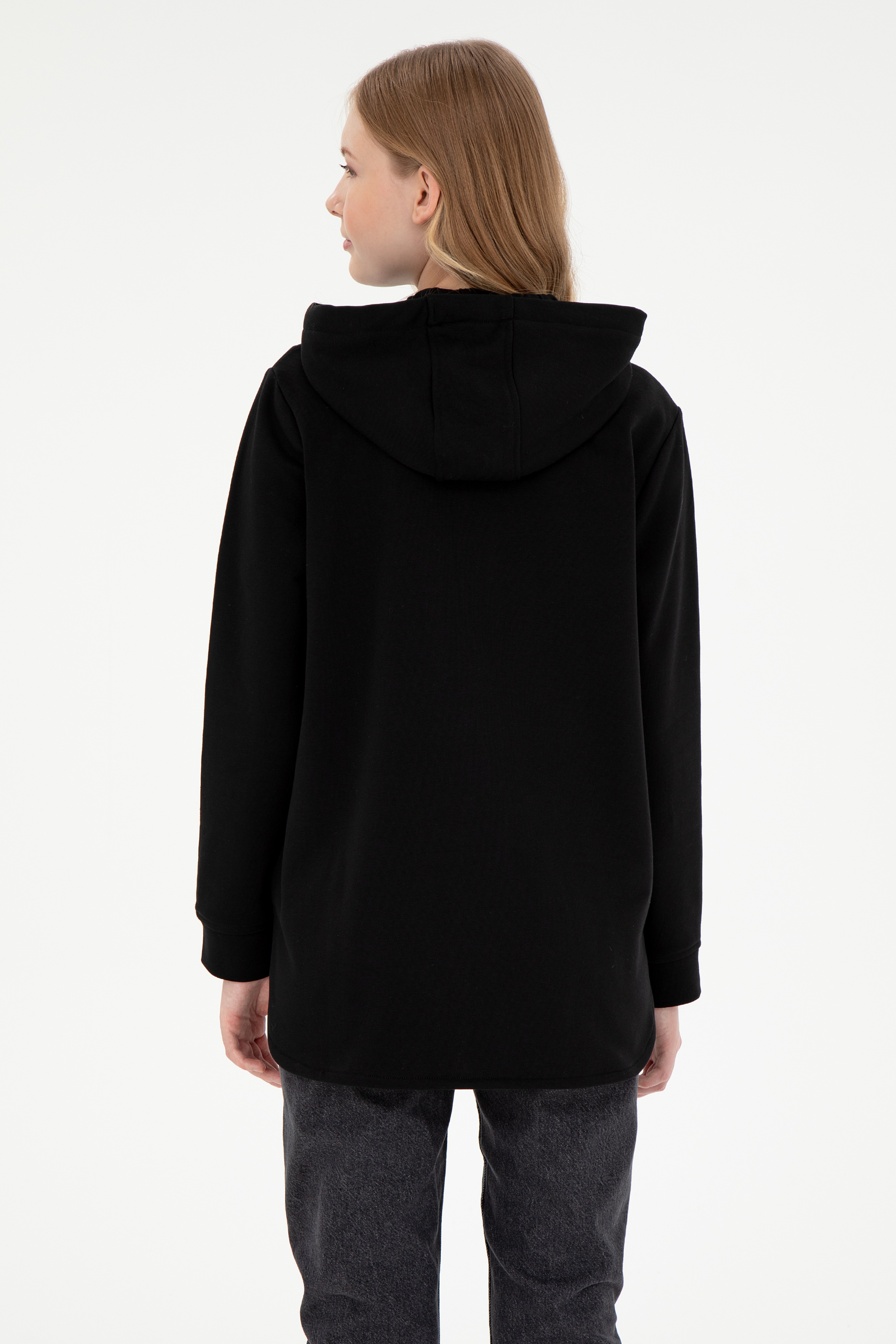 Kadın Siyah Kapüşonlu Sweatshirt - Image 5