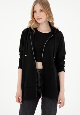 Kadın Siyah Kapüşonlu Sweatshirt - 50289545013