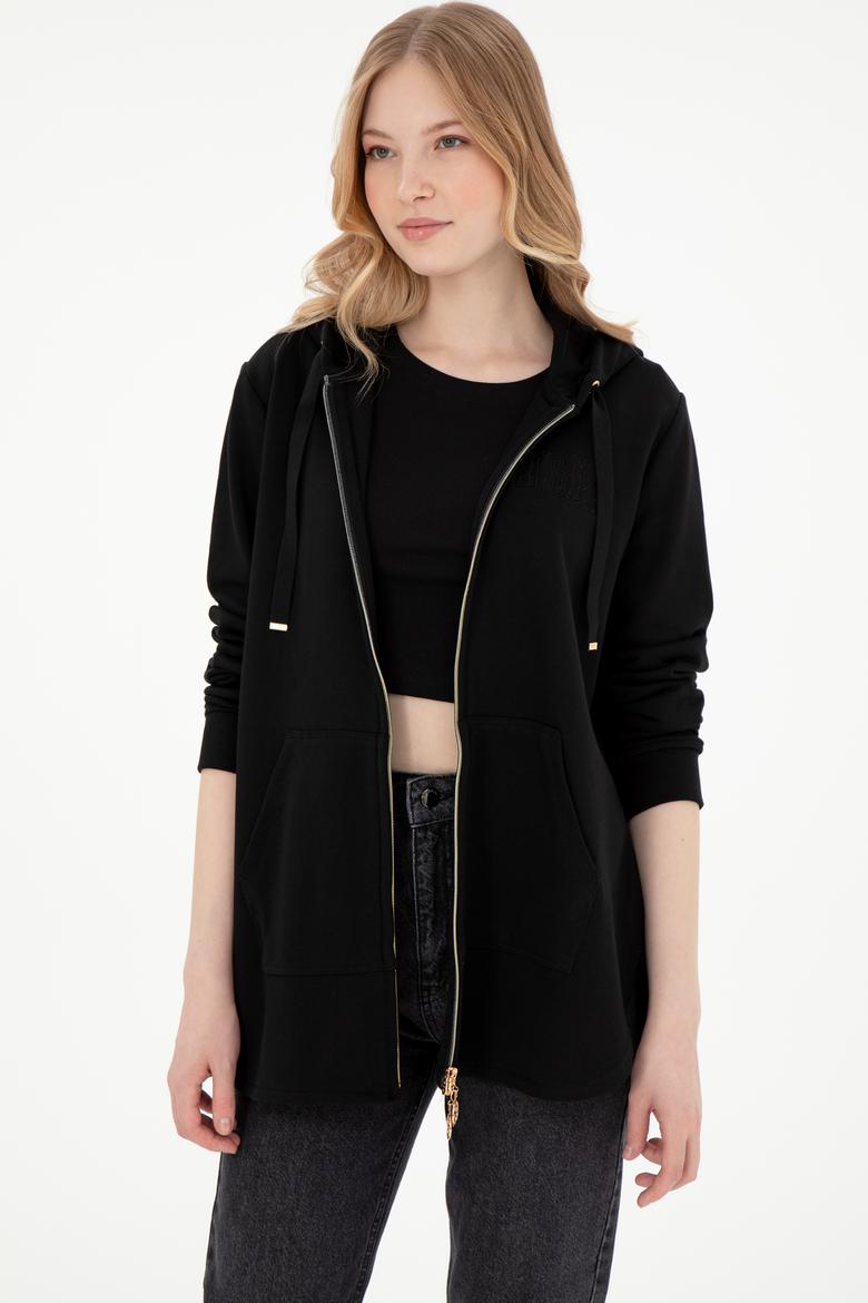 Kadın Siyah Kapüşonlu Sweatshirt - 50289545013