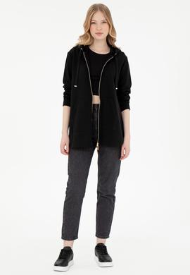 Kadın Siyah Kapüşonlu Sweatshirt - 50289545013