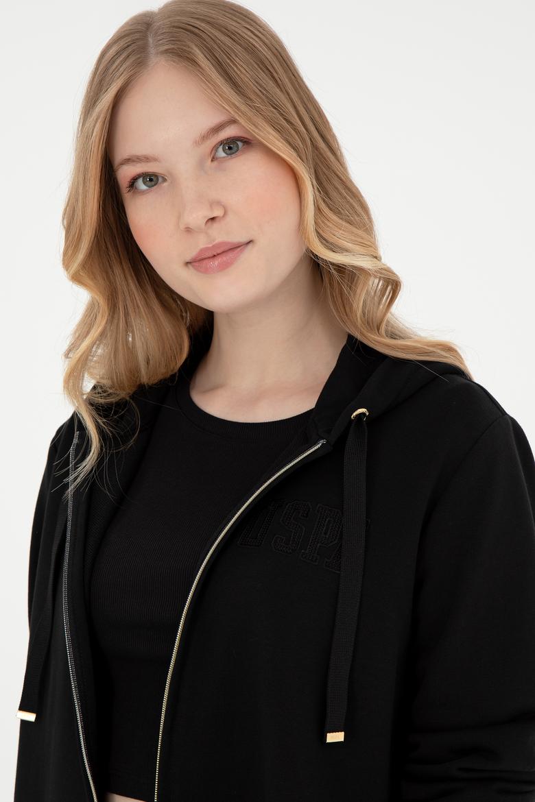 Kadın Siyah Kapüşonlu Sweatshirt - 50289545013