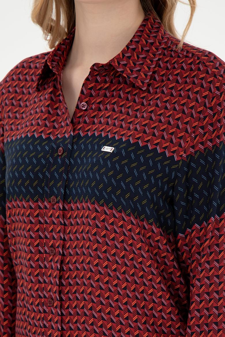 Kadın Bordo Uzun Kollu Gömlek - 50291099003