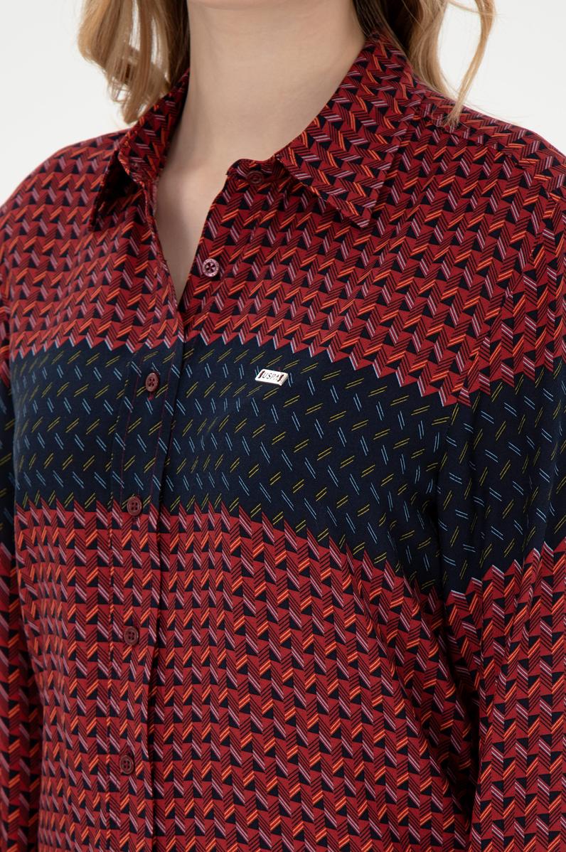 Kadın Bordo Uzun Kollu Gömlek