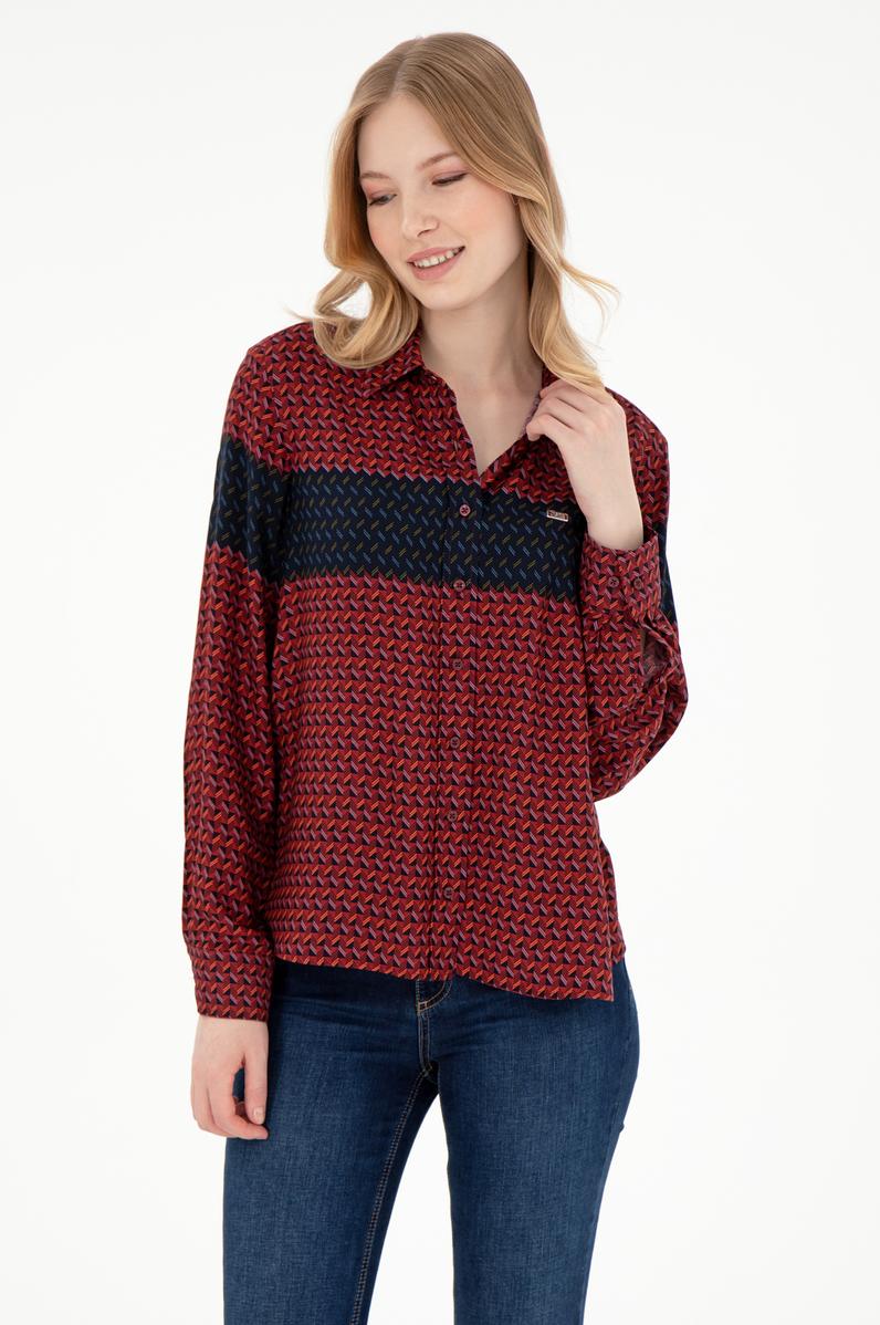 Kadın Bordo Uzun Kollu Gömlek