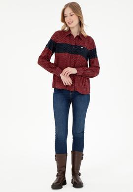 Kadın Bordo Uzun Kollu Gömlek - 50291099003