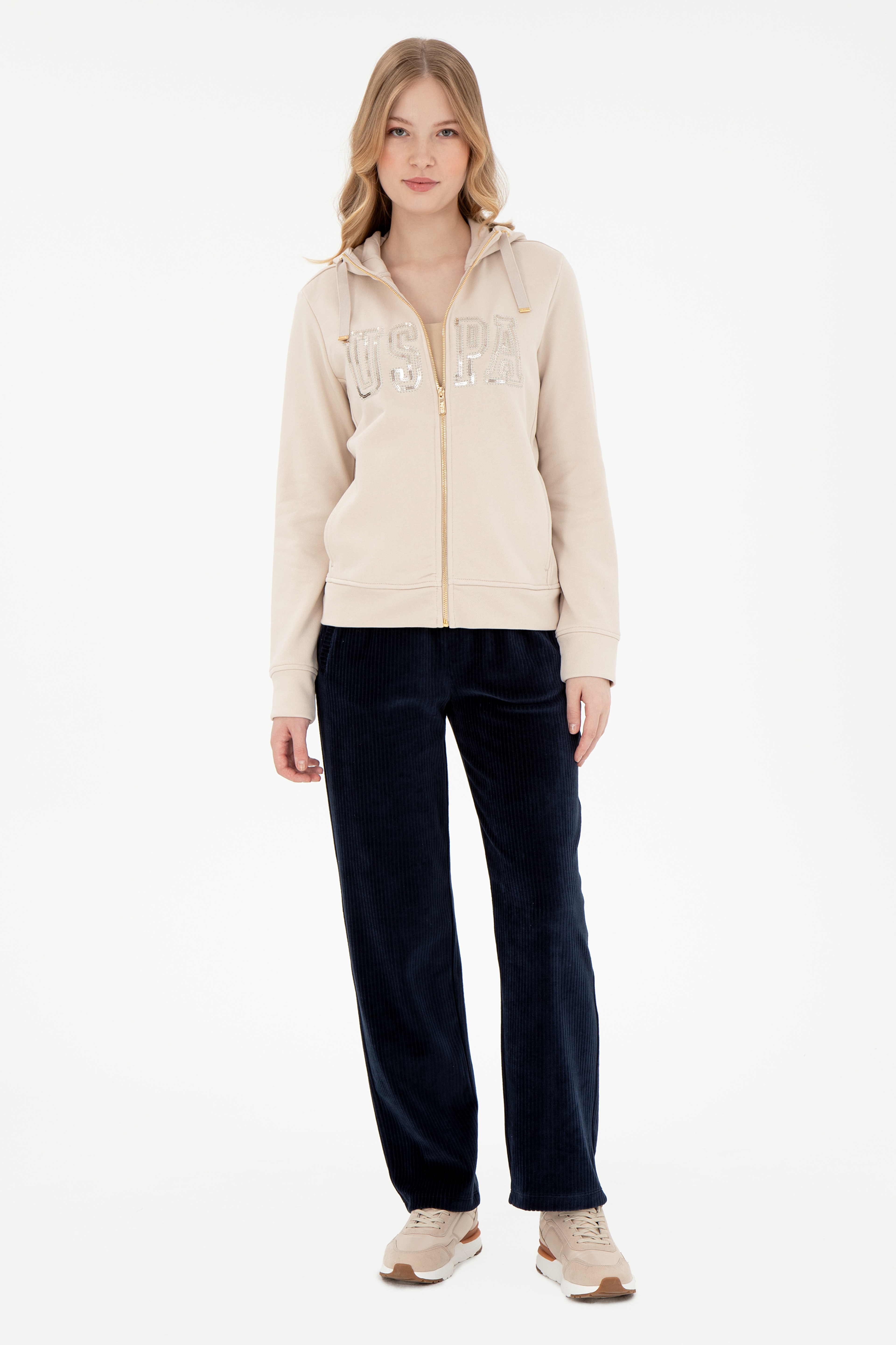 Kadın Taş Kapüşonlu Fermuarlı Sweatshirt - Image 4