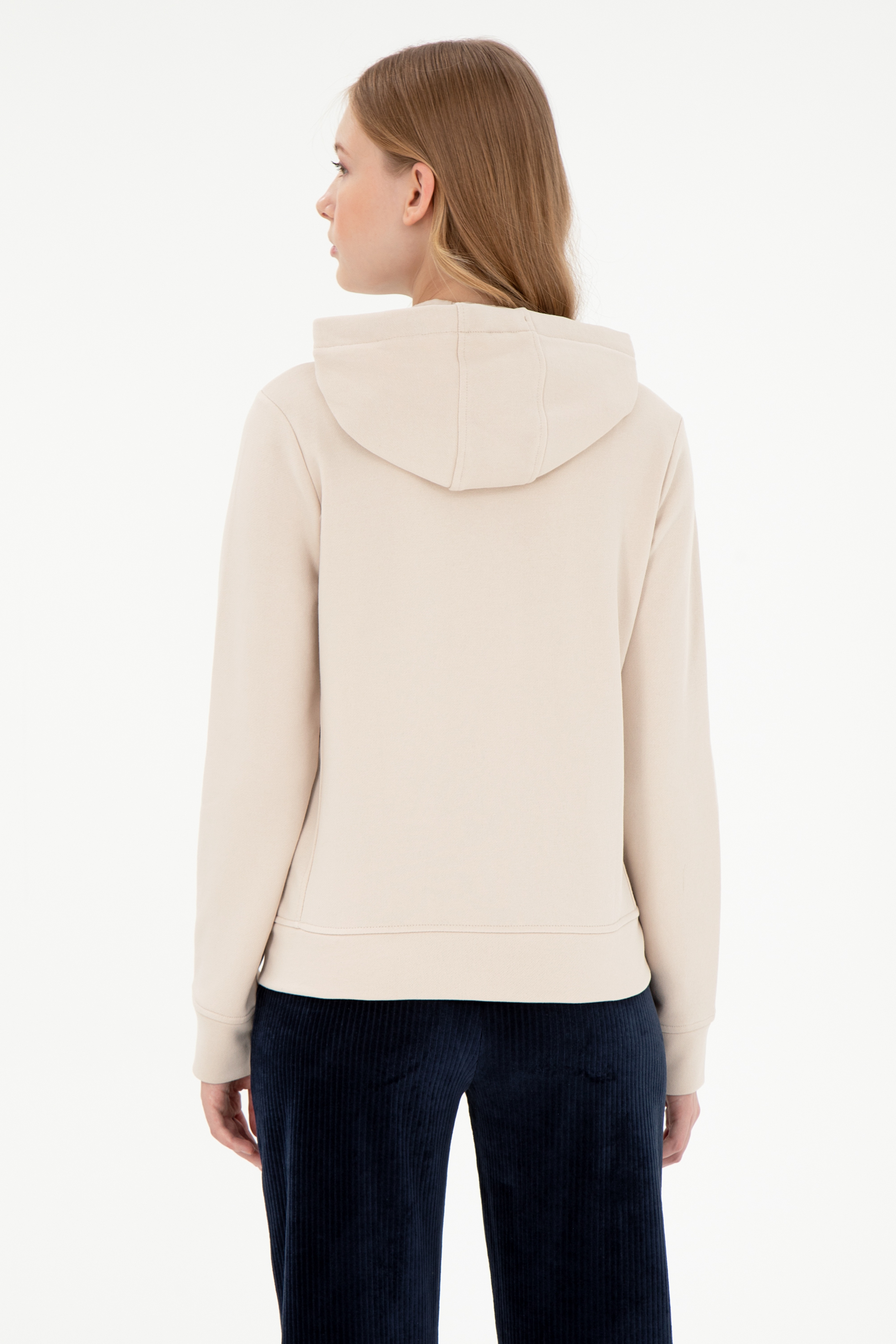 Kadın Taş Kapüşonlu Fermuarlı Sweatshirt