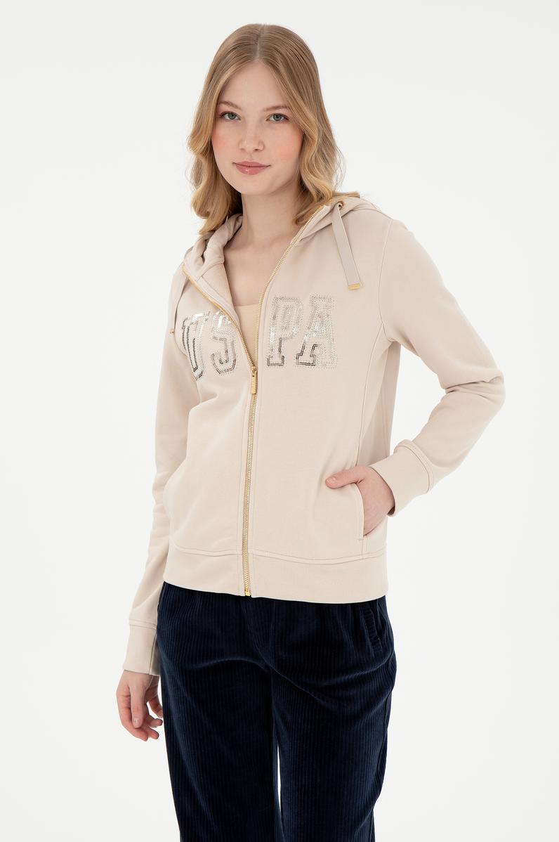 Kadın Taş Kapüşonlu Fermuarlı Sweatshirt