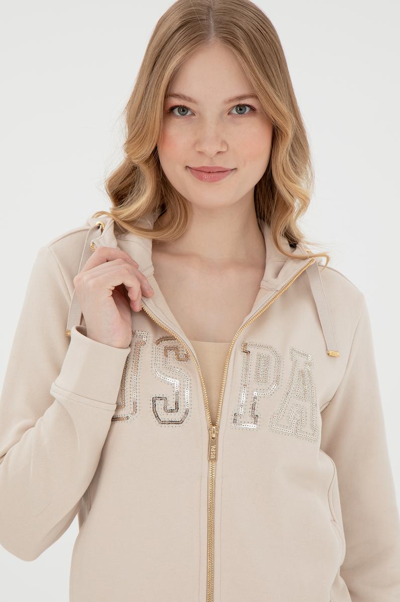 Kadın Taş Kapüşonlu Fermuarlı Sweatshirt