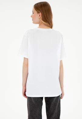 Kadın Beyaz Bisiklet Yaka Basic Tişört - 50300850009