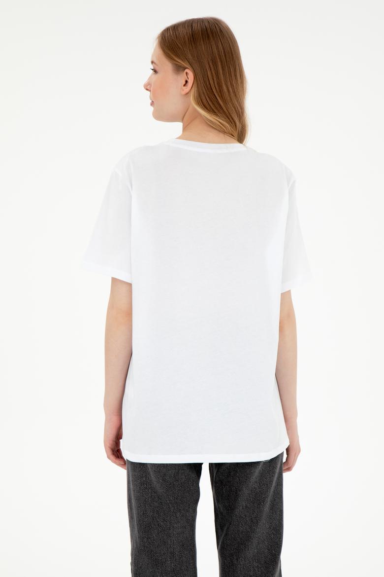 Kadın Beyaz Bisiklet Yaka Basic Tişört - 50300850009