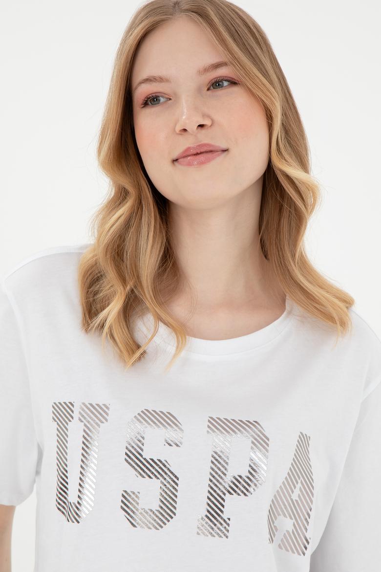 Kadın Beyaz Bisiklet Yaka Basic Tişört - 50300850009