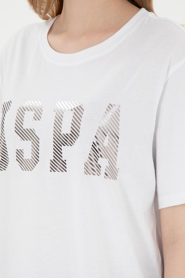 Kadın Beyaz Bisiklet Yaka Basic Tişört - 50300850009