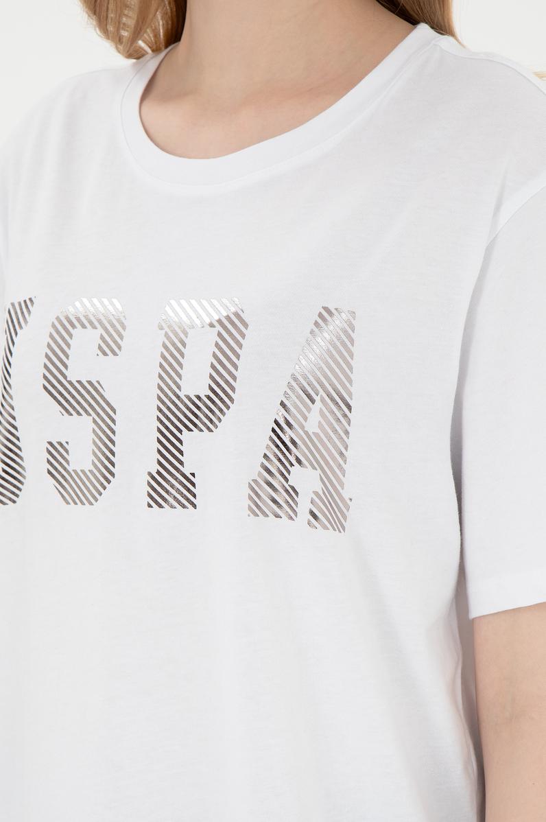 Kadın Beyaz Bisiklet Yaka Basic Tişört