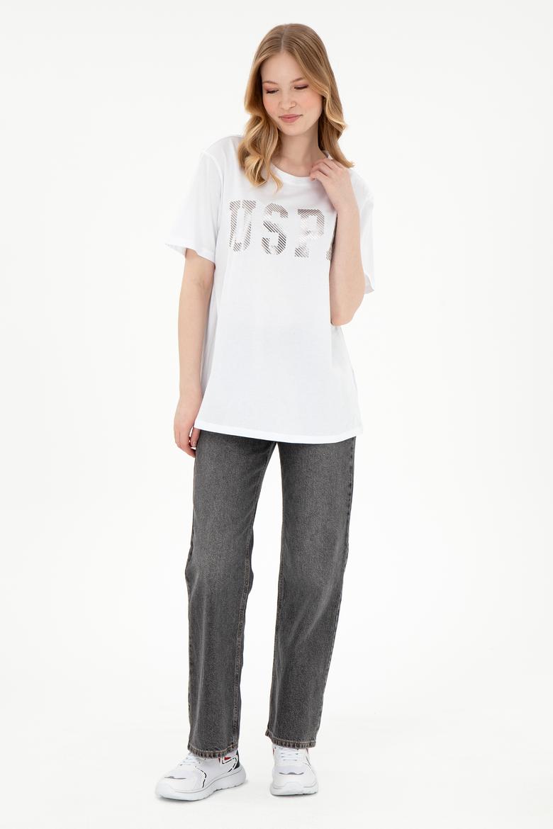 Kadın Beyaz Bisiklet Yaka Basic Tişört - 50300850009
