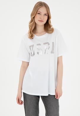 Kadın Beyaz Bisiklet Yaka Basic Tişört - 50300850009