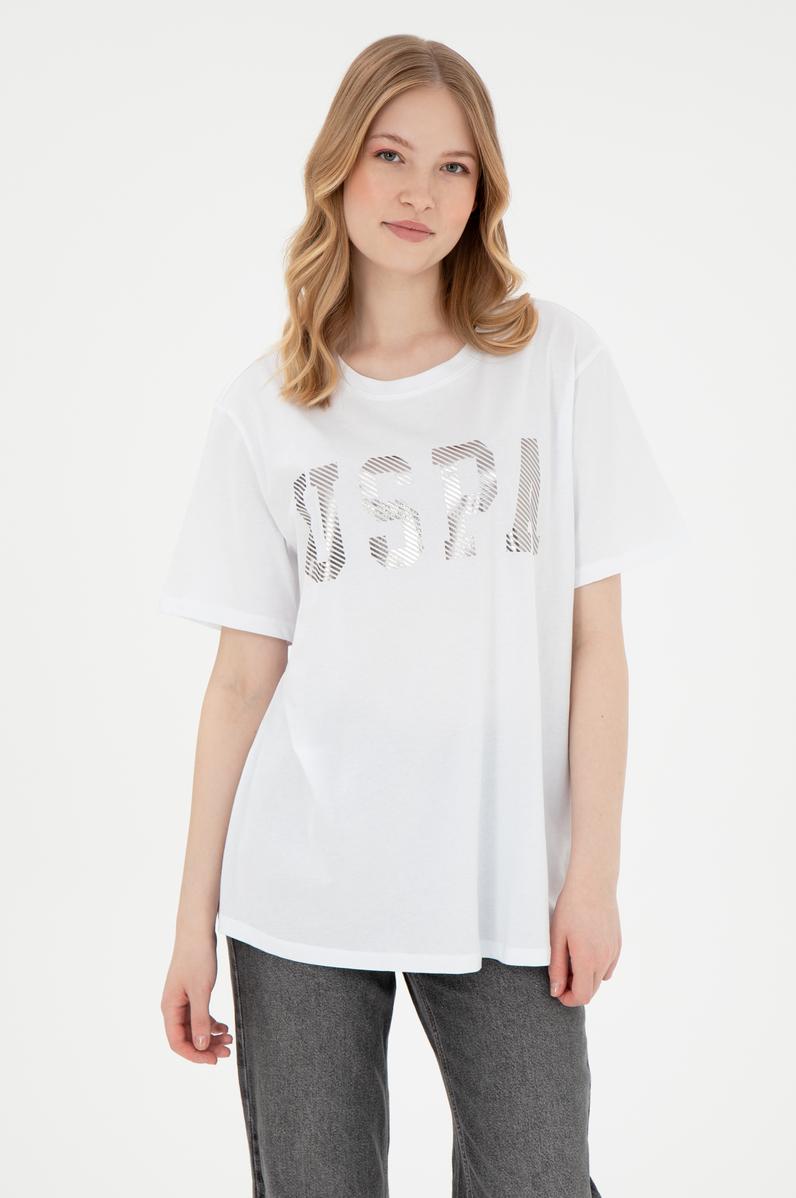 Kadın Beyaz Bisiklet Yaka Basic Tişört