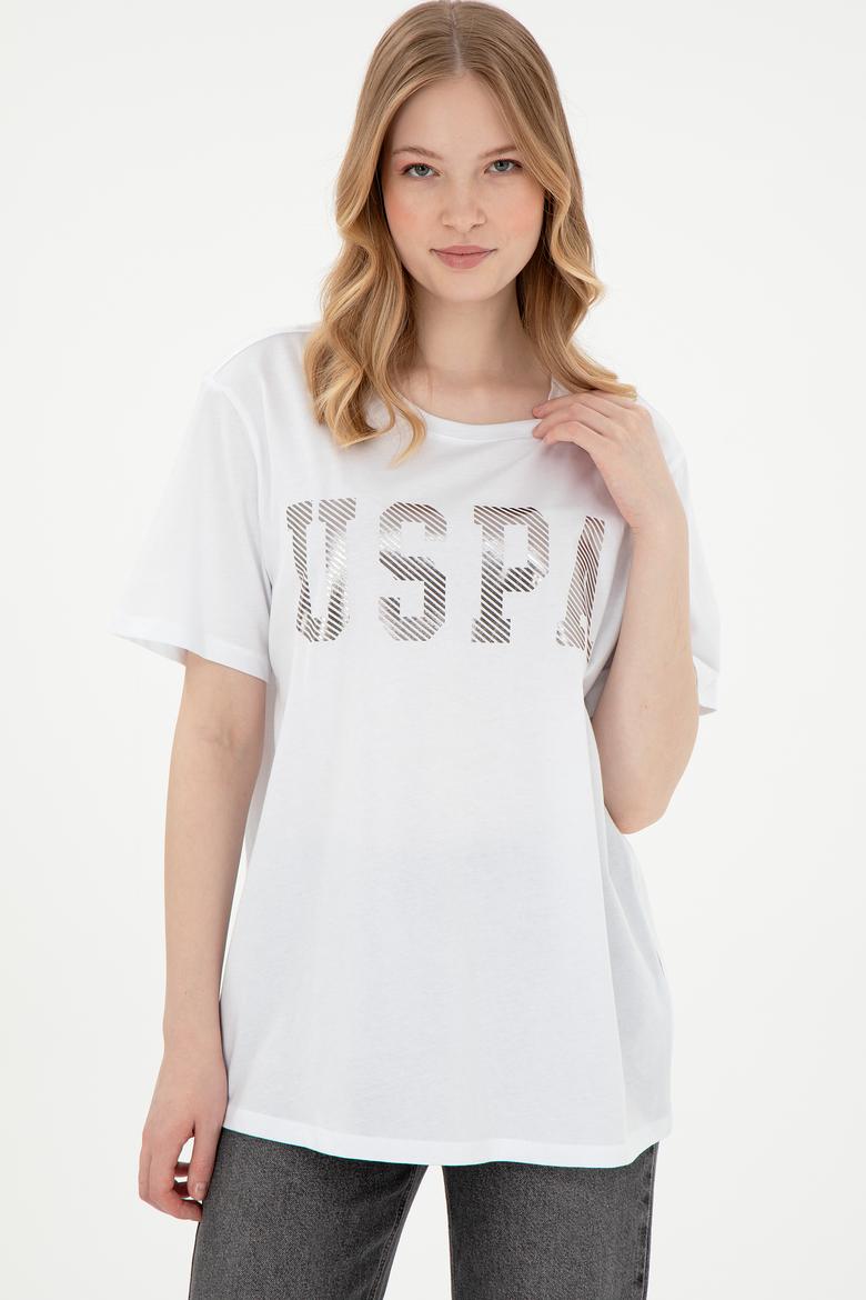 Kadın Beyaz Bisiklet Yaka Basic Tişört - 50300850009