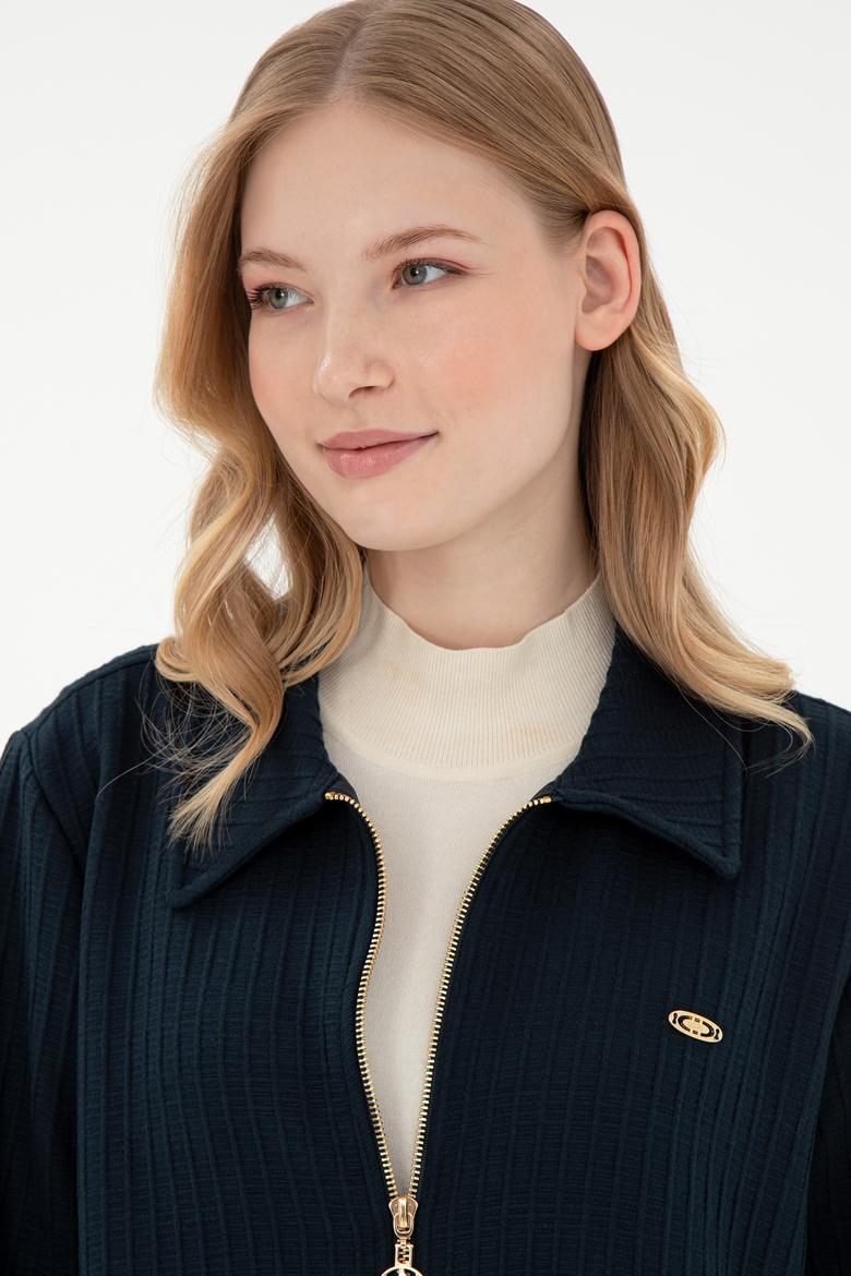 Kadın Lacivert Fermuarlı Polo Yaka Sweatshirt - 50295811012