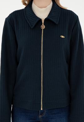 Kadın Lacivert Fermuarlı Polo Yaka Sweatshirt - 50295811012