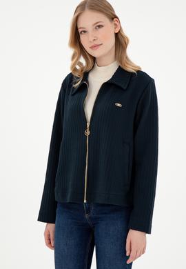 Kadın Lacivert Fermuarlı Polo Yaka Sweatshirt - 50295811012