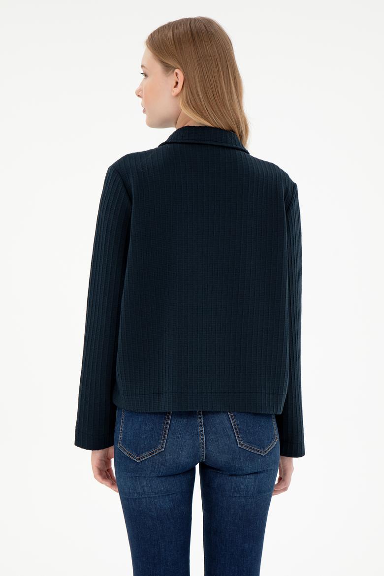 Kadın Lacivert Fermuarlı Polo Yaka Sweatshirt - 50295811012