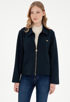 Kadın Lacivert Fermuarlı Polo Yaka Sweatshirt - 50295811012