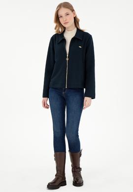 Kadın Lacivert Fermuarlı Polo Yaka Sweatshirt - 50295811012