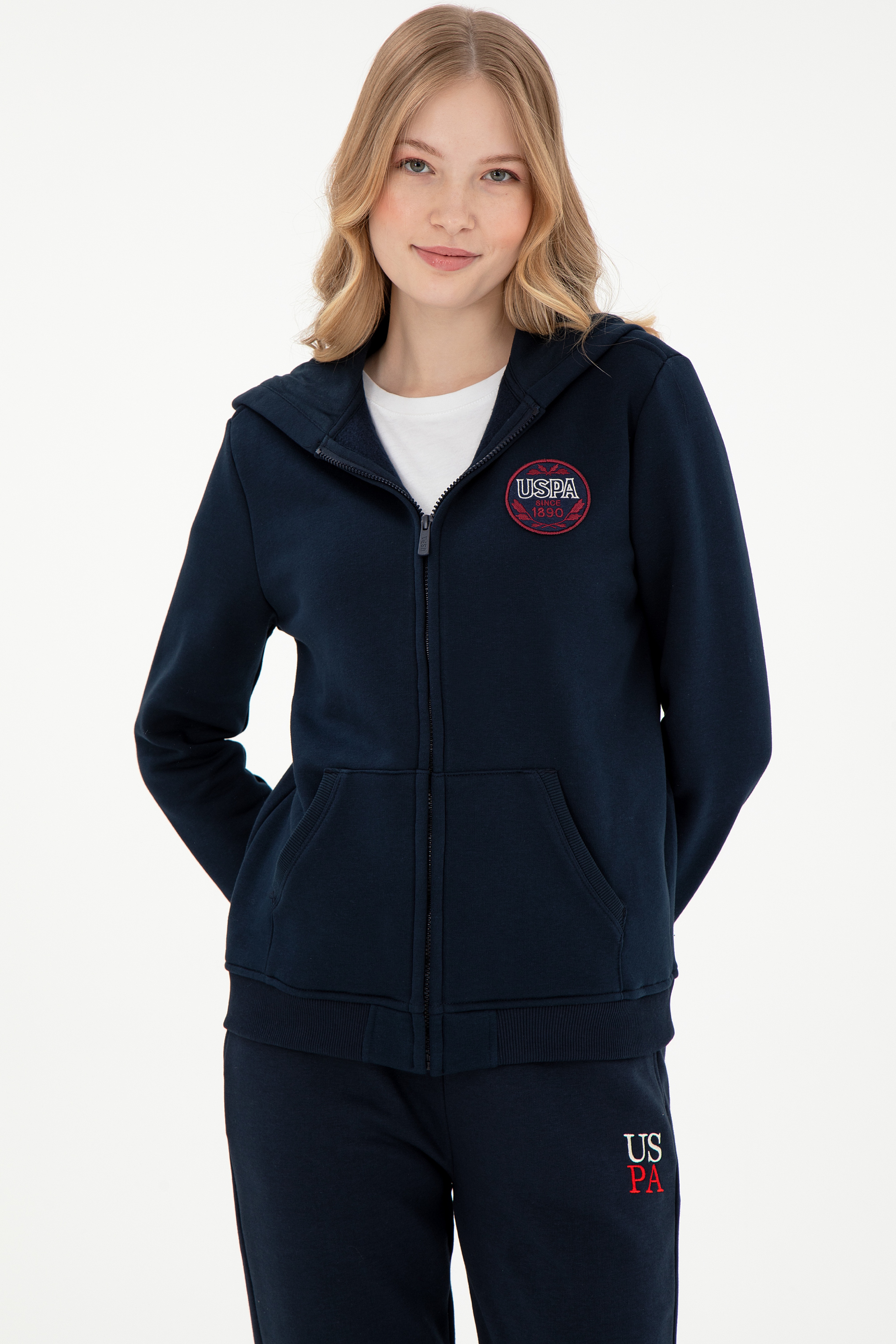 Kadın Lacivert Şardonlu Kapüşonlu Sweatshirt - Image 3