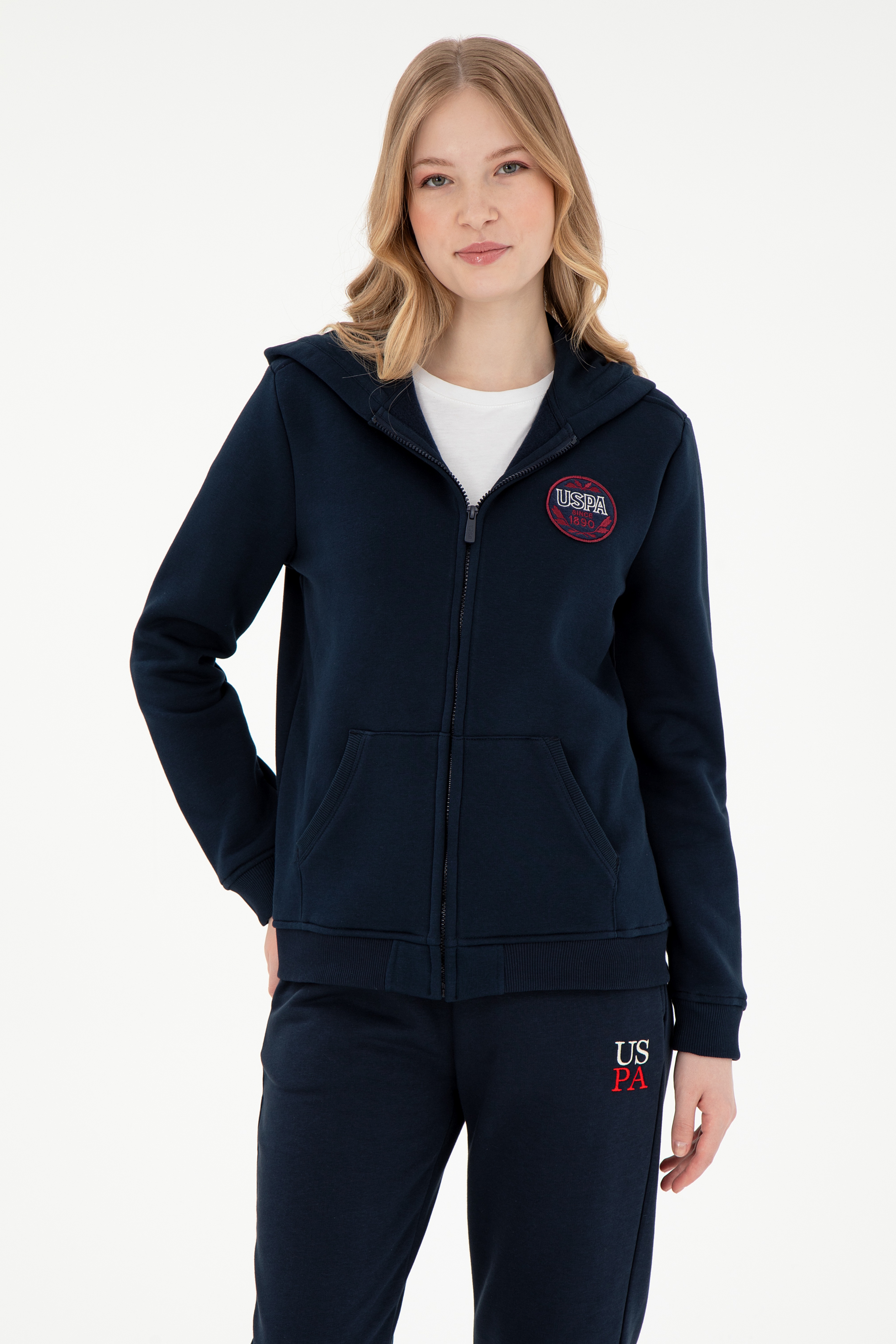 Kadın Lacivert Şardonlu Kapüşonlu Sweatshirt - Image 1