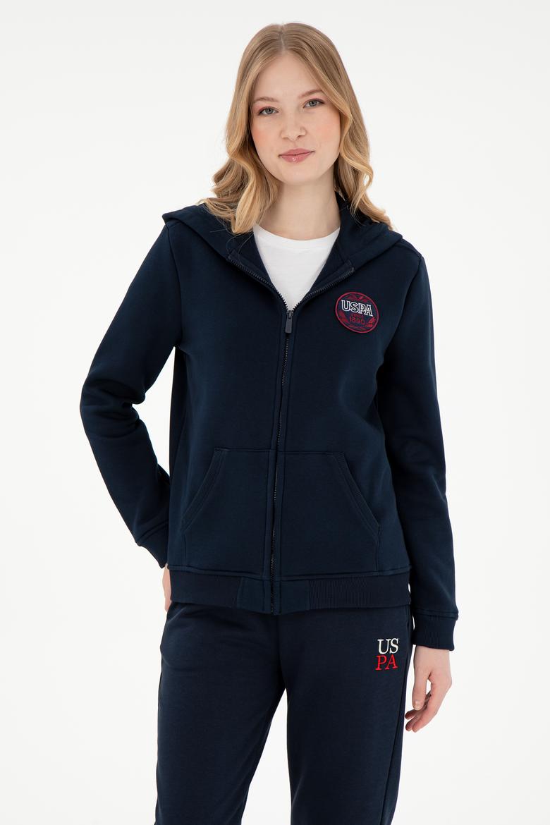 Kadın Lacivert Şardonlu Kapüşonlu Sweatshirt