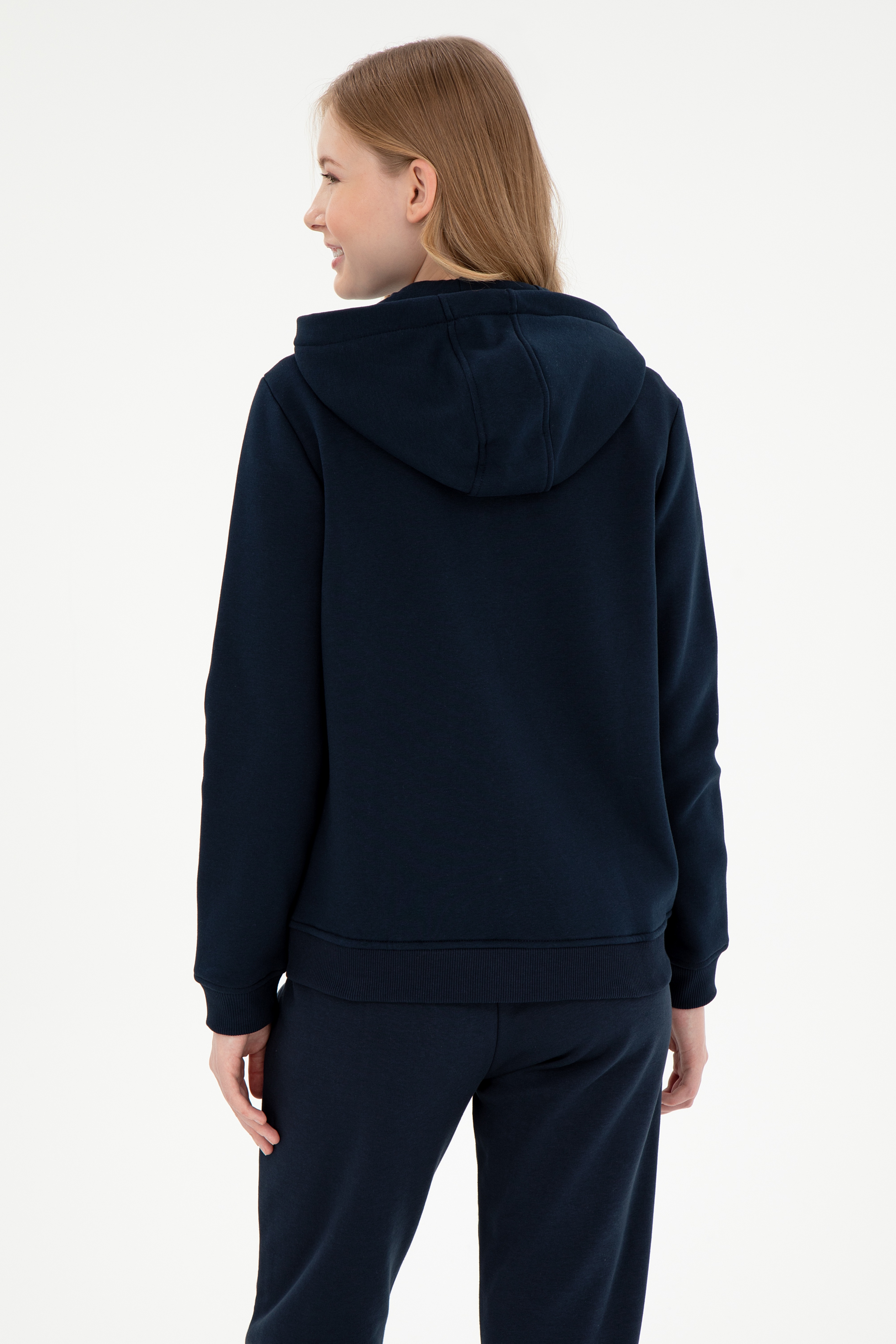 Kadın Lacivert Şardonlu Kapüşonlu Sweatshirt - Image 5