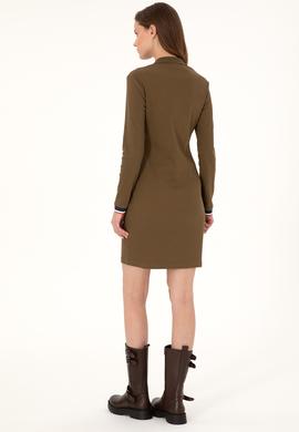 Kadın Haki Polo Yaka Mini Boy Örme Elbise - 50299041006