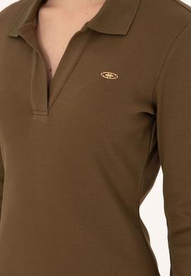 Kadın Haki Polo Yaka Mini Boy Örme Elbise - 50299041006