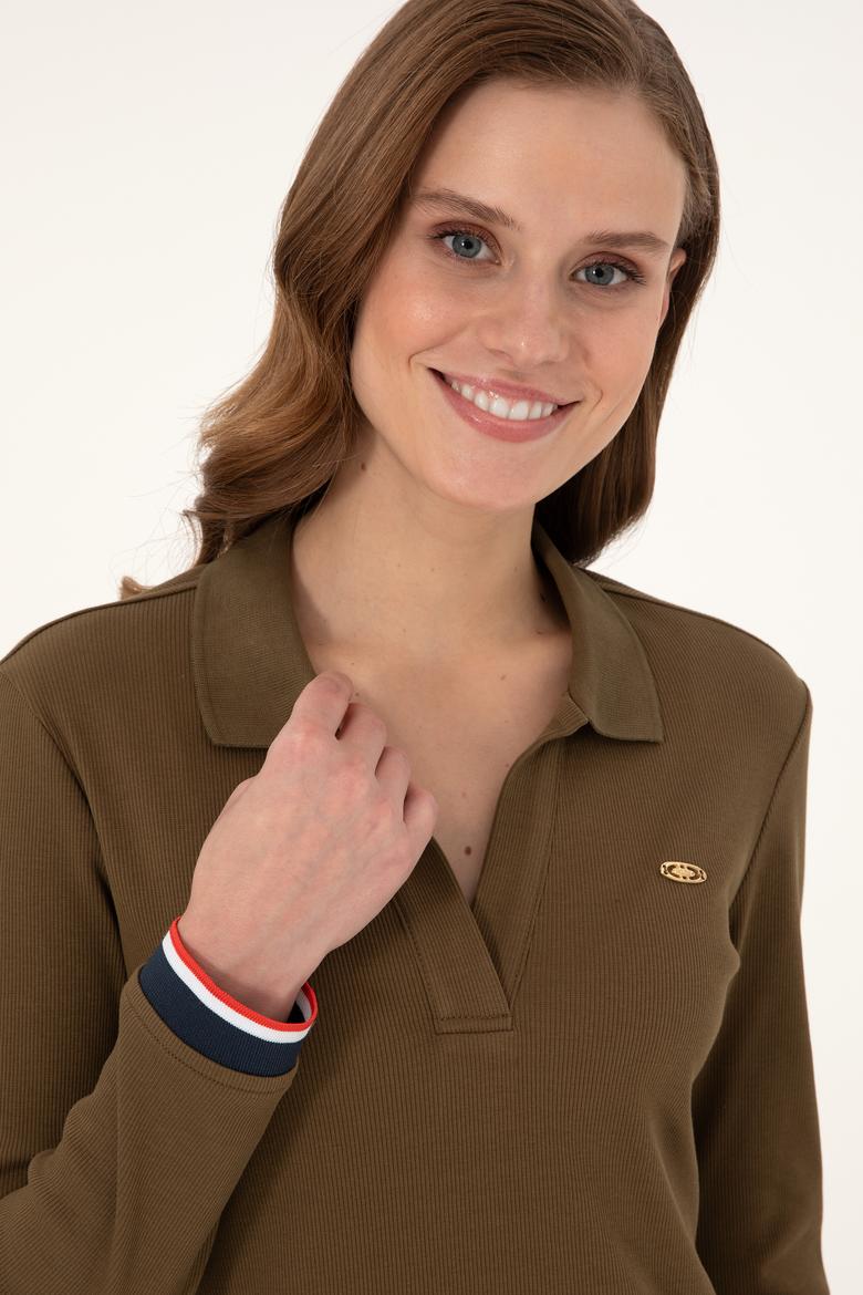 Kadın Haki Polo Yaka Mini Boy Örme Elbise - 50299041006